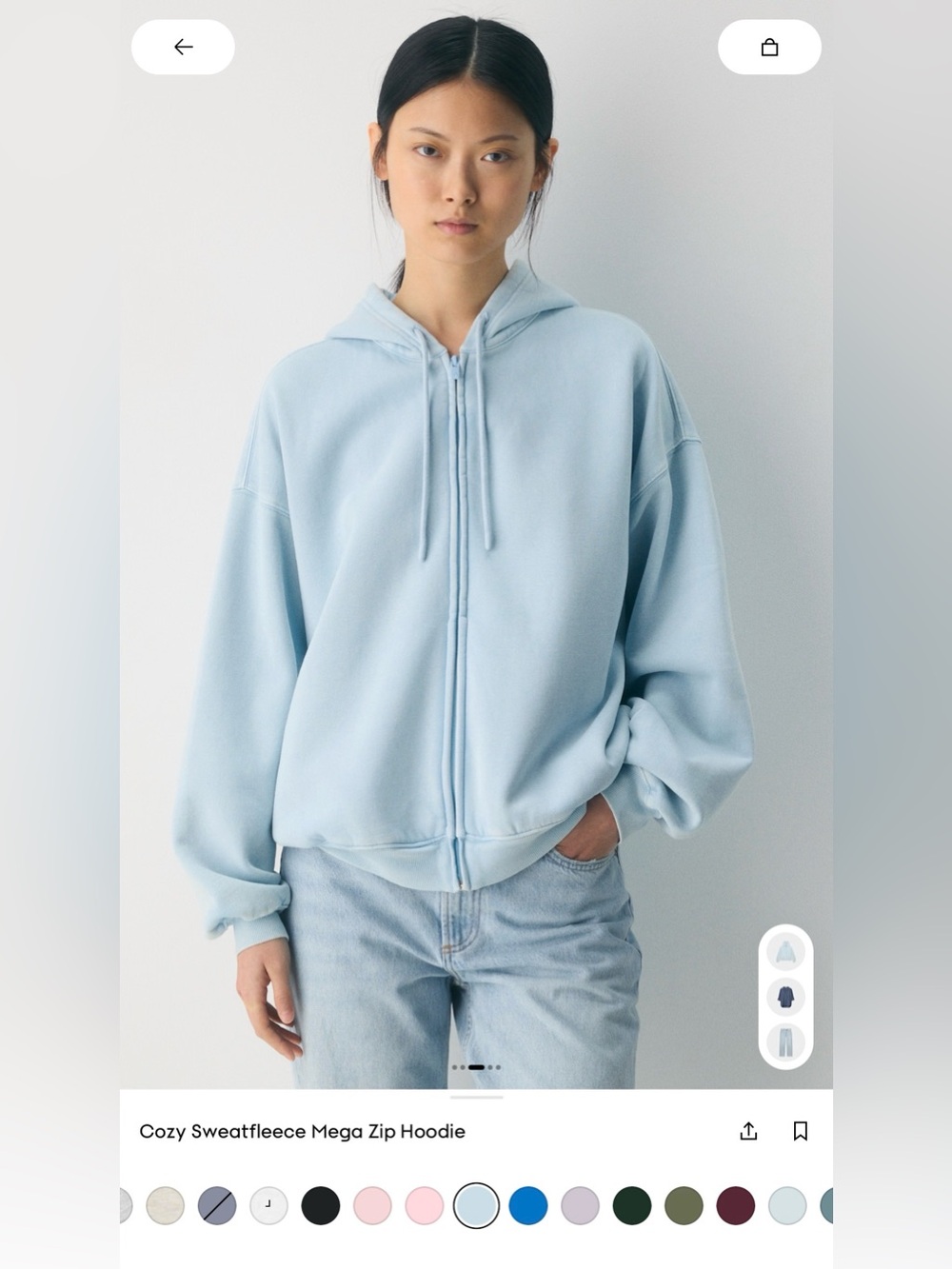 Aritzia Cozy Sweatfleece Mega Zip Hoodie in No Stress Beach Blue